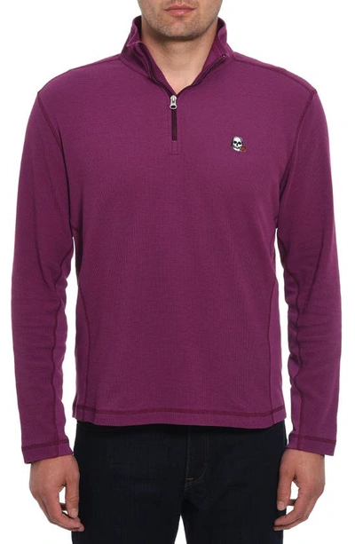 Robert Graham Polaris Embroidered Skull Quarter Zip Pullover In Berry