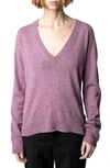Zadig & Voltaire Vivi Patch Cashmere V-neck Sweater In Pink