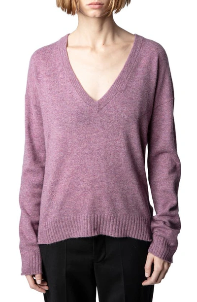 Zadig & Voltaire Vivi Patch Cashmere V-neck Sweater In Lilas