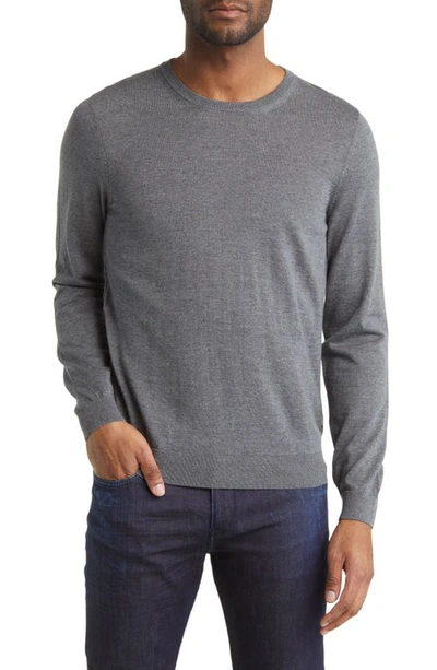 Hugo Boss Leno Wool Crewneck Sweater In Medium Gray