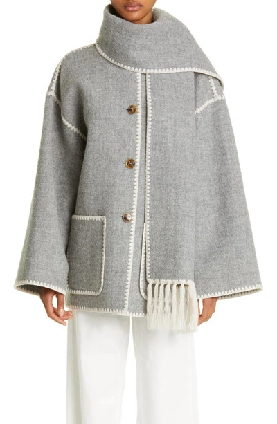 Totême Embroidered Scarf Jacket In Light Grey Melange