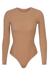 Skims Fits Everybody Long Sleeve Crew Neck Bodysuit In Sienna In Sienna