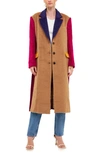English Factory Fringe Premium Colorblock Oversized Coat In Camel Multi