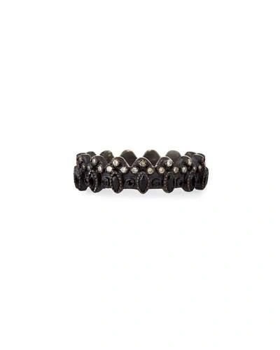 Armenta New World Blackened Scalloped Ring With Diamonds & Black Sapphires In Silver