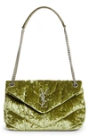 Saint Laurent Small Loulou Quilted Crushed Velvet Puffer Bag In Green