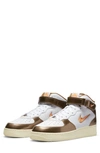 Nike Air Force 1 Metallic Mid Basketball Sneaker In White/ Ale Brown/ Beach