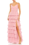 Mac Duggal Tiered Ruffle Empire Waist Chiffon Gown In Rose