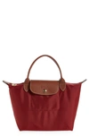 Longchamp Le Pliage Medium Nylon Short Handle Tote In Red