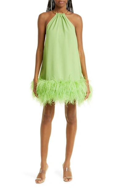 Cult Gaia Reeves Feather-hem Halter Mini Dress In Green