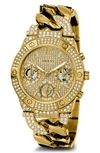 GUESS MULTIFUNCTION CRYSTAL CURB CHAIN BRACELET WATCH, 36MM