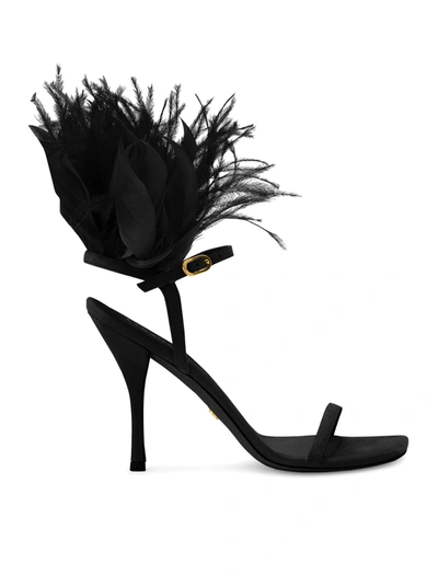 Stuart Weitzman Plume Suede Feather Ankle-strap Sandals In Black
