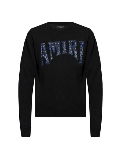 Amiri Logo-embroidered Wool-blend Sweater In Black