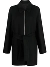 Givenchy Double Face Wool Blend Belted Zip Coat In Black