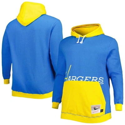 Mitchell & Ness Men's  Powder Blue And Gold Los Angeles Chargers Big And Tall Big Face Pullover Hoodi In Powder Blue,gold
