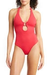 Sea Level Keyhole Halter One-piece Swimsuit In Red