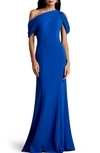 Tadashi Shoji Knotted One-shoulder Crepe Gown In Mystic Blue