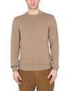 Pt Torino Neck Crew Cross Long Ribbed Cuffs In Brown