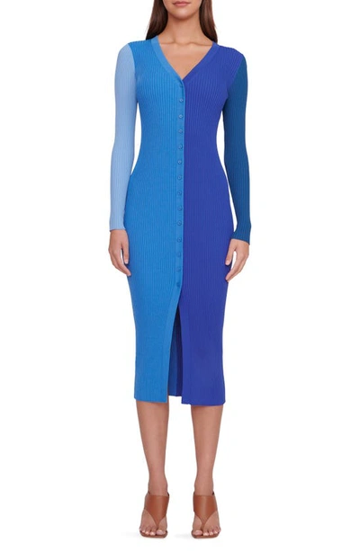 Staud Shoko Color Block Ribbed Sweater Dress In Cobalt Multi