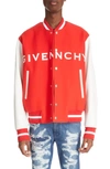 Givenchy Varsity Wool Grained Leather Jacket In White Red