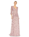 Mac Duggal Beaded Floral A-line Gown In Rose