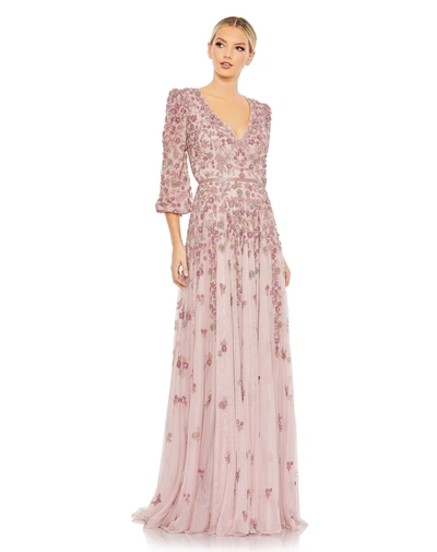 Mac Duggal Beaded Floral A-line Gown In Rose