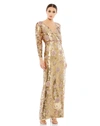 MAC DUGGAL EMBELLISHED WRAP OVER LONG SLEEVE COLUMN GOWN