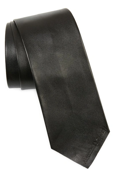 Alexander Mcqueen Black Leather Tie In 1000 Black