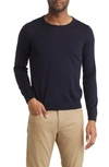 Hugo Boss Leno-p Slim Fit Wool Crewneck Sweater In Dark Blue