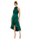 Mac Duggal Sequin Plaid Halter Neck Cocktail Dress In Emerald