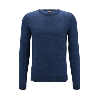 Hugo Boss V-neck Slim-fit Sweater In Virgin Wool In Blue