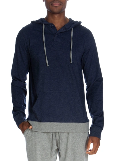 Unsimply Stitched Henley Hoodie With Contrasted Cuff In Heather Navy