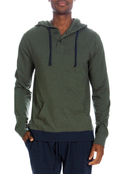 Unsimply Stitched Henley Hoodie With Contrasted Cuff In Green