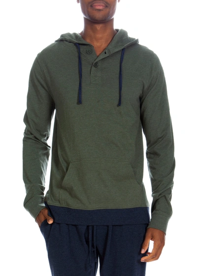 Unsimply Stitched Henley Hoodie With Contrasted Cuff In Heather Green