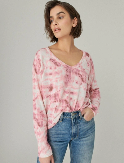 Lucky Brand Womens Cropped Boxy Cloud Jersey Crew In Pink
