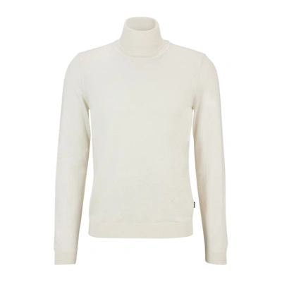 Hugo Boss Boss Hatilo Chevron Stitch Turtleneck Virgin Wool Sweater In Neutral