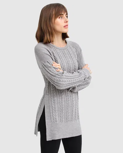 Belle & Bloom At Last Cable Knit Jumper With Slit - Grey Marle