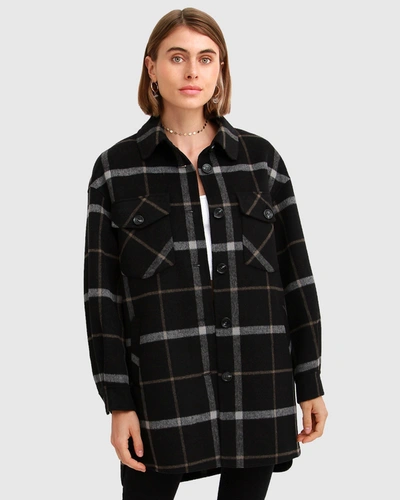 Belle & Bloom Rivers Edge Oversize Plaid Wool Blend Shacket In Black|yellow|white