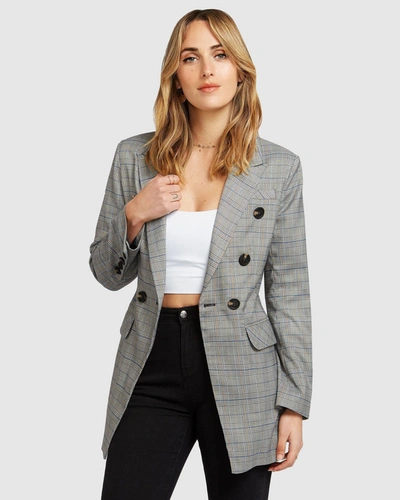 Belle & Bloom Too Cool For Work Plaid Blazer In Grey