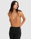 BELLE & BLOOM FEEL FOR YOU V-NECK TOP - CAMEL