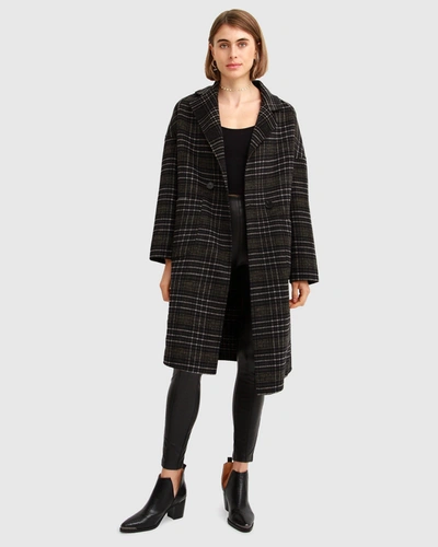 Belle & Bloom Publisher Double-breasted Wool Blend Coat - Black Plaid