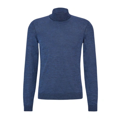 Hugo Boss Slim-fit Rollneck Sweater In Wool In Blue