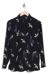 T Tahari Long Sleeve Button Front Shirt In Bird Print Navy
