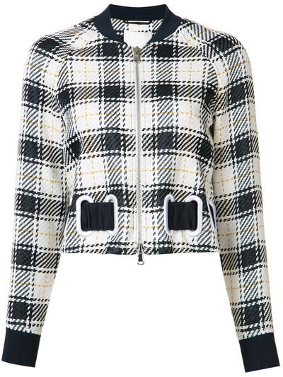 3.1 Phillip Lim / フィリップ リム Woman Surf Eyelet-embellished Checked Twill Bomber Jacket Gray In White Blue