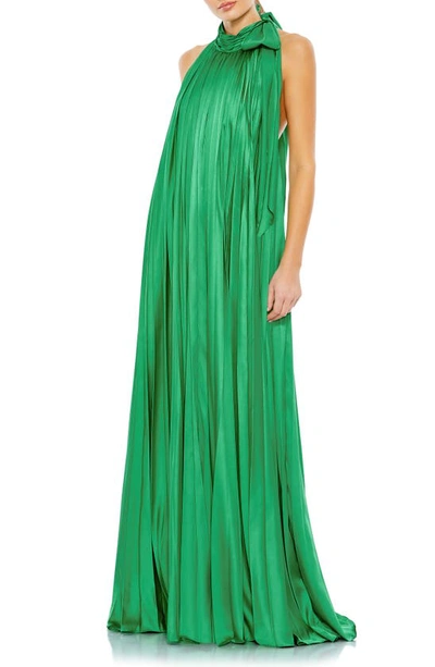 Ieena For Mac Duggal Pleated Trapeze Halter Neck Gown In Spring Green