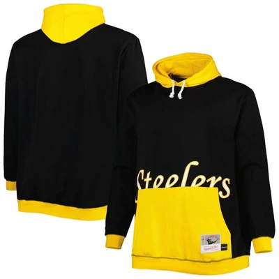 Mitchell & Ness Men's  Black And Gold Pittsburgh Steelers Big And Tall Big Face Pullover Hoodie In Black,gold