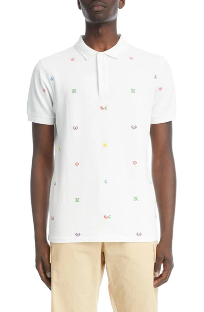 Kenzo Pixel Embroidery Cotton Piquet Polo In White