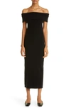 Totême Off-shoulder Rib Knitted Dress In Black Wool Blend Woman