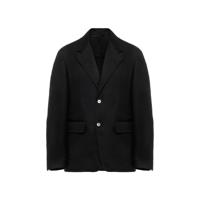 Prada Single-breasted Cotton Jacket In Black