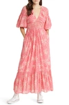 Free People Golden Hour Smocked Bodice Cotton Maxi Dress In Electropop Pink  | ModeSens