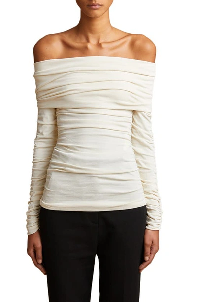 Khaite Zuri Off-the-shoulder Ruched Jersey Top In Neutrals